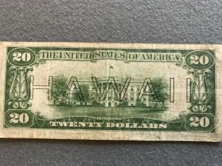 Us Federal Reserve Note - $20.  00 1934 A - Stamped Hawaii.
