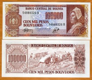 Bolivia,  100,  000 Pesos Bolivanos,  1984,  P - 171,  Unc