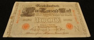 1910 German 1000 Mark Bank Note In Note