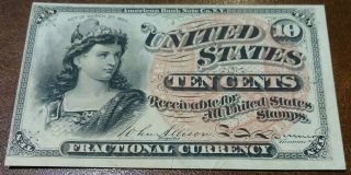 Uncirculated 10 Cent Note United States Fractional Currency 1863 Series Bill