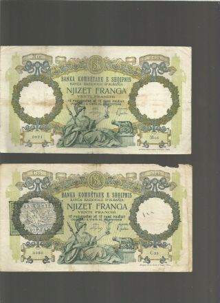 Albania Paper Money,  2 X 20 Franga.  Years 1939 - 1945,  Italian Ocupation.