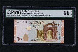 2009 Syria Central Bank 100 Pounds Pick 113 Pmg 66 Epq Gem Unc