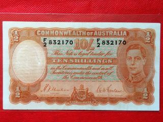 1939 Australia 10 Shillings Old Banknote @ Cir
