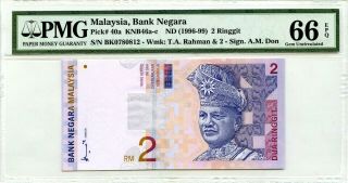 Money Malaysia 2 Ringgit 1996 Bank Negara Gem Unc Pmg Pick 40a Value $66
