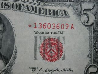 1953c $5 Star Note Red Seal In 1953 C Legal Tender Star Note $5 1360