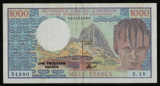 Cameroun (p16b) 1000 Francs Nd (1978) Vf/vf,