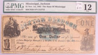 Series 1862 State of Mississippi One Dollar $1 PMG 12 Fine 073E 2