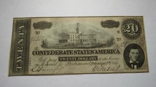 $20 1864 Richmond Virginia Va Confederate Currency Bank Note Bill Civil War T67