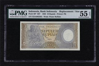 1963 Indonesia Bank Replacement 10 Rupiah Pick 89 Pmg 55 Epq About Unc