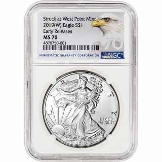 2019 - (w) American Silver Eagle - Ngc Ms70 - Early Releases - Grade 70
