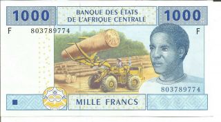 Central African St 1000 Francs Letter F Central Africa.  Unc.  7rw 5ago