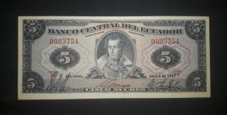 Ander - Ecuador 5 Sucres 1957 P 100a Xf Scarce