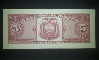 Ander - Ecuador 5 sucres 1957 P 100a XF scarce 2