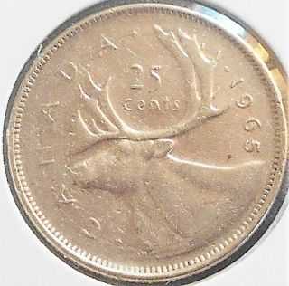 . 800 Silver 1965 Canada 25 Cents Quarter Dollar Km 52 Caribou Circ Wb 10