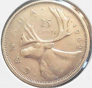 . 800 Silver 1962 Canada 25 Cents Quarter Dollar Km 52 Caribou Circ Wb 9