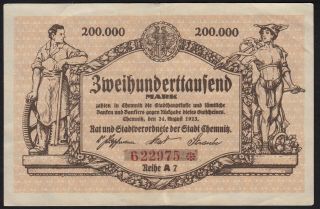 1923 200,  000 Mark Chemnitz Germany Rare Old Vintage Emergency Money Banknote Vf