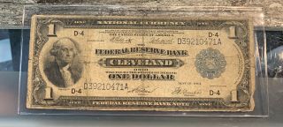 1918 Series $1 One Dollar Federal Reserve Note Cleveland Blue Seal,