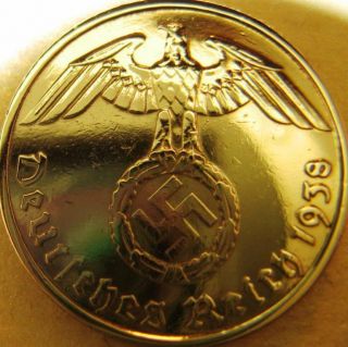 Old German 5 Reichspfennig 1938 Gold Colour Coin Third Reich Eagle Swastika Xxx