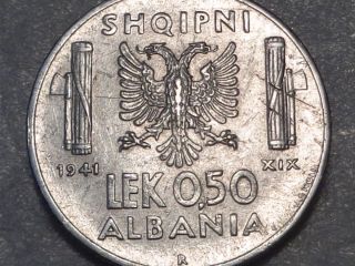 Albania 1941 0.  50 Lek Italian Fascist Occupation Vittorio Emanuele Iii Wwii Helm