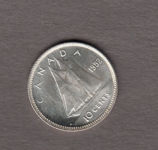L@@k 1952 Canadian Silver 10 Cent Au/unc