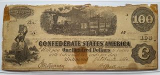 Confederate States Of America: 1862 Hundred Dollar ($100) Note,  With Train