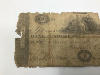 $1 Bank Of Somerset MD 1810s Extremely Rare Banknote Paper Money 2