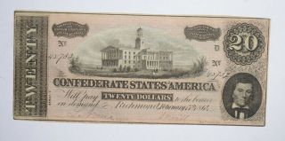 Civil War 1864 $20.  00 Confederate States Horse Blanket Note 723