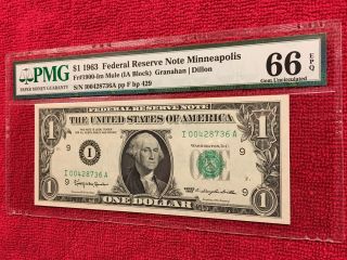 Fr 1900 - Im Mule 1963 1 Dollar Federal Reserve Note (Minneapolis) PMG 66EPQ 2