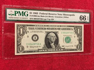 Fr 1900 - Im Mule 1963 1 Dollar Federal Reserve Note (Minneapolis) PMG 66EPQ 3