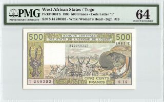 West African States Togo 1985 P - 806th Pmg Choice Unc 64 500 Francs