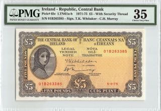 Ireland,  Central Bank 1975 P - 65c Pmg Choice Very Fine 35 5 Pounds