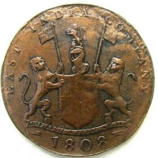 INDIA - MADRAS COINS,  10 CASH 1808,  EAST INDIA COMPANY,  X.  CASH. 2