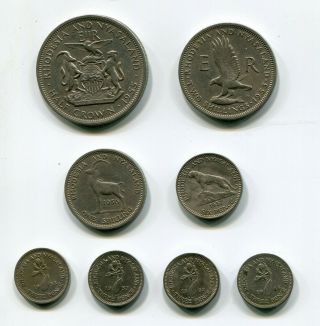 Rhodesia & Nyasaland Ar 3,  6 Pence 1,  2 Shillings 1/2 Crown 1955 - 1964 (8,  Xf - Unc)