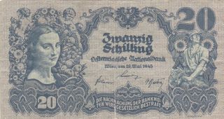 20 Schilling Fine Banknote From Austria 1945 Pick - 116