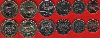 Botswana Set Of 6 Coins: 5 Thebe - 5 Pula 2001 - 2009 Unc