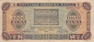 1000 Kuna Fine Banknote From Nazi Government Of Croatia 1943 Pick - 12