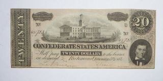 Civil War 1864 $20.  00 Confederate States Horse Blanket Note 725