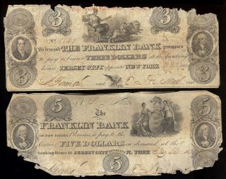 U.  S.  A.  Jersey,  Franklin Bank,  Jersey City $3 & $5 Jan & May,  1823 Abt.  G