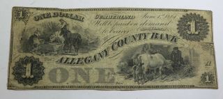 Md930 - 05 $1 One Dollar Allegany County Bank Cumberland Md Obsolete Currency