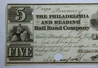 1840 $5 Five Dollars The Philadelphia and Reading Rail Road Company Currency 2