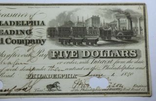1840 $5 Five Dollars The Philadelphia and Reading Rail Road Company Currency 3