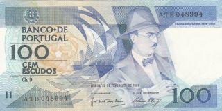 100 Escudos Extra Fine Crispy Banknote From Portugal 1987 Pick - 179