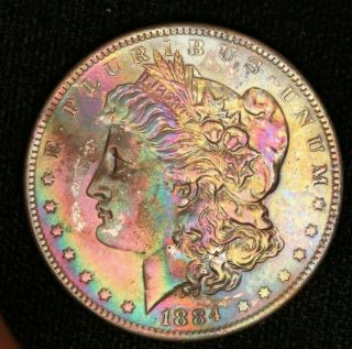 1884 - O $1 Morgan - Dark Rainbow - Toning Details (polished)
