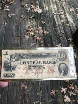 The Central Bank Of Alabama Montgomery Ten Dollars 1856 ? Bill Currency