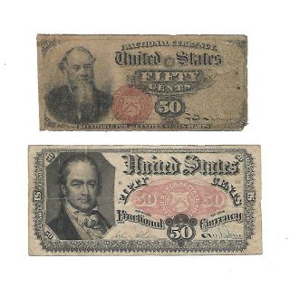 Set Of 2 U.  S.  Fractional Notes: Two 50 Cents Notes 1860/70s Avg/fine,