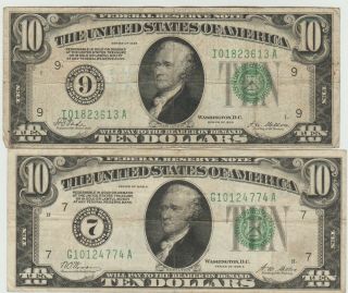 1928 And 1928 - A $10.  00 Frns,  Avg Circulated