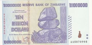 10 Billion Dollars Unc Banknote From Zimbabwe 2008 Pick - 85