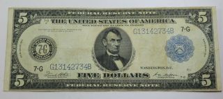 1914 $5 Five Dollar Federal Reserve Note Fr 875a White - Mellon Horse Blanket