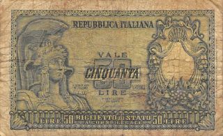 Italy 50 Lire 31.  12.  1951 P 91a Series 0442 Circulated Banknote It