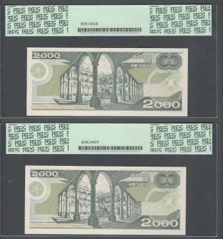 Mexico 2 Notes 2000 Pesos 24 - 2 - 1987 P86b Uncirculated Graded 66 2